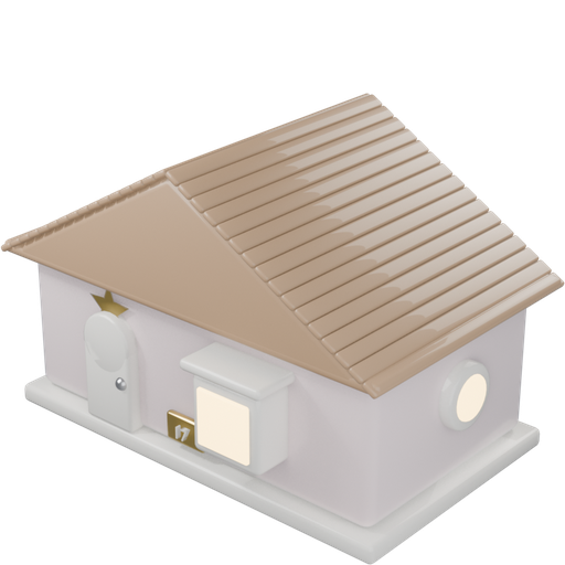 Grey house with an antenna and a HOME plaque